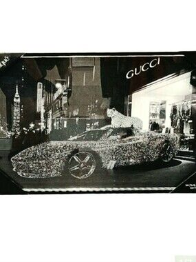 Sophistique Gucci Monochrome Blinged Out Car & Leopard Framed Wall Decor
